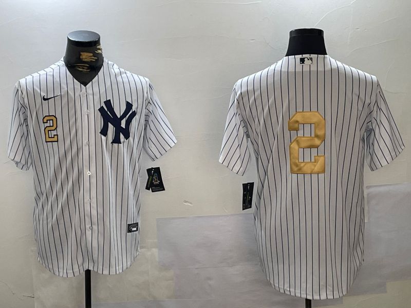 Men New York Yankees #2 Jeter White Stripe Fashion Nike 2024 MLB Jersey style 10